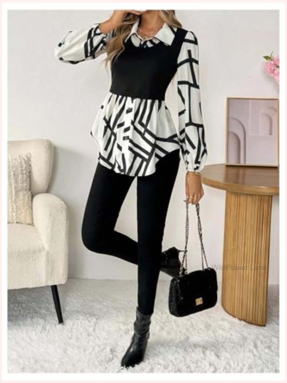 Long Sleeve Peplum Blouse Button Down Collared Dressy Casual Fall Top - Picture 6 of 6
